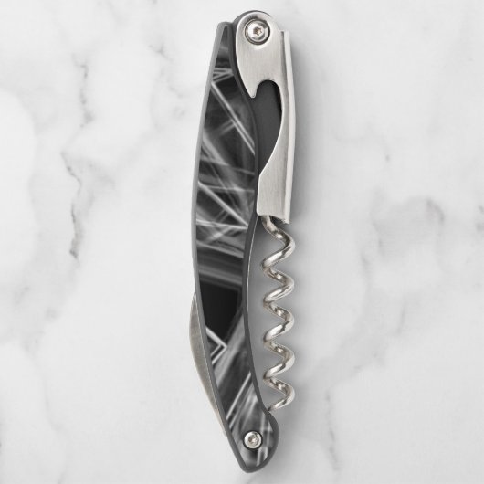 Quadratzecken, graue Linien auf schwarzem Hintergr Kellnermesser (Rückseite)