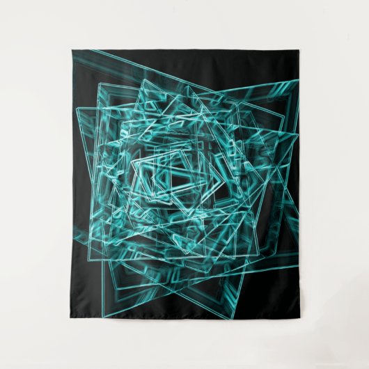 Quadratzecken und Neon- oder Himmelblau-Flecken Wandteppich (Vorderseite)