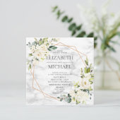 Quadratzenkopfmarmor Geometrisches weißes Foto Einladung (Stehend Vorderseite)