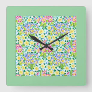 Quadratzenuhr, Frühlingspriesen, Minze grün Quadratische Wanduhr