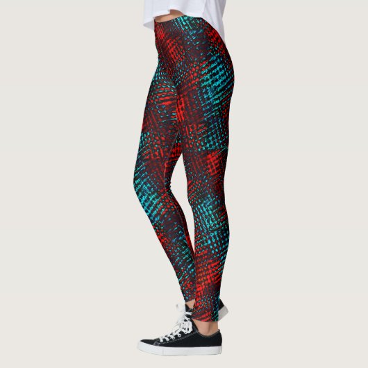 Quadriculados riscados em vermelho e azul claro. leggings (Links)