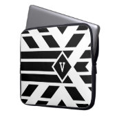 Quadrilaterale Streifen auf Weiß mit Monogramm Laptopschutzhülle (Vorderseite Links)