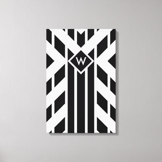 Quadrilaterale Streifen auf Weiß mit Monogramm Leinwanddruck (Vorderseite)