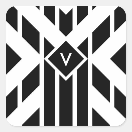 Quadrilaterale Streifen auf Weiß mit Monogramm Quadratischer Aufkleber (Vorderseite)