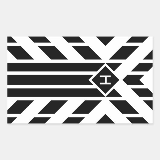 Quadrilaterale Streifen auf Weiß mit Monogramm Rechteckiger Aufkleber (Vorderseite)