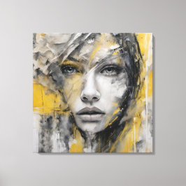 Quadro abstrato rosto de mulher amarelo e cinza leinwanddruck
