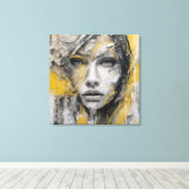 Quadro abstrato rosto de mulher amarelo e cinza leinwanddruck (Insitu (Holzboden))