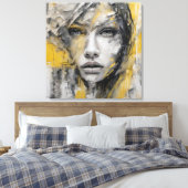 Quadro abstrato rosto de mulher amarelo e cinza leinwanddruck (Insitu (Schlafzimmer))