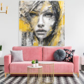 Quadro abstrato rosto de mulher amarelo e cinza leinwanddruck (Insitu (Wohnzimmer))