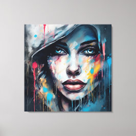 Quadro abstrato rosto de mulher azul cinza etc... leinwanddruck