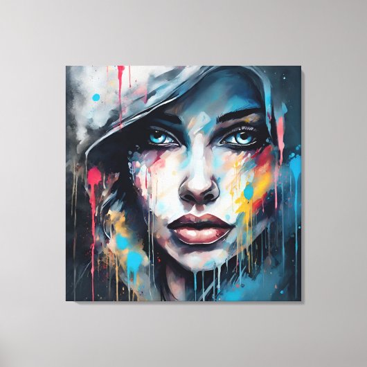 Quadro abstrato rosto de mulher azul cinza etc... leinwanddruck (Vorderseite)