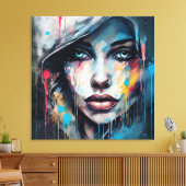 Quadro abstrato rosto de mulher azul cinza etc... leinwanddruck (Insitu (Wohnzimmer))