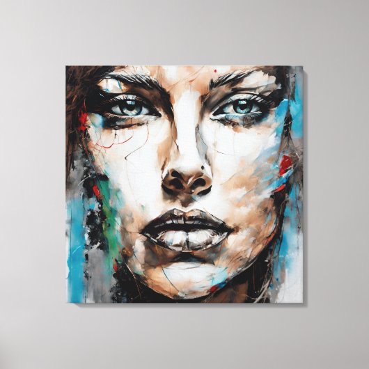 Quadro abstrato rosto de mulher azul, cinza marrom leinwanddruck (Vorderseite)