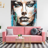 Quadro abstrato rosto de mulher azul, cinza marrom leinwanddruck (Insitu (Wohnzimmer))