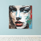 Quadro abstrato rosto de mulher azul, cinza marrom leinwanddruck (Insitu (Holzboden))