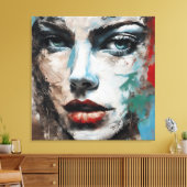 Quadro abstrato rosto de mulher azul, cinza marrom leinwanddruck (Insitu (Wohnzimmer))