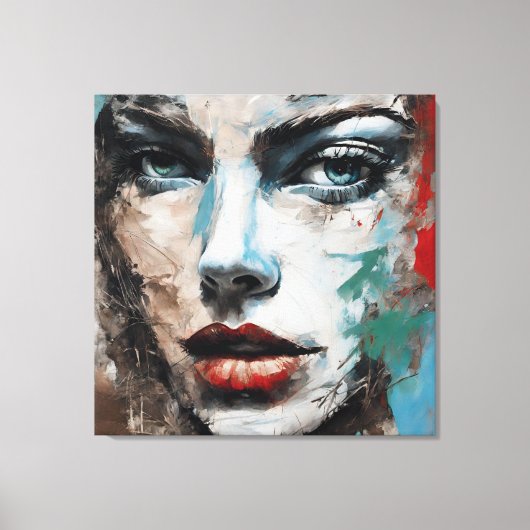 Quadro abstrato rosto de mulher azul, cinza marrom leinwanddruck (Vorderseite)