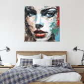 Quadro abstrato rosto de mulher azul, cinza marrom leinwanddruck (Insitu (Schlafzimmer))