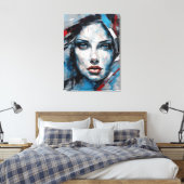 Quadro abstrato rosto de mulher azul, cinza, preto leinwanddruck (Insitu (Schlafzimmer))