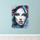 Quadro abstrato rosto de mulher azul, cinza, preto leinwanddruck (Insitu (Holzboden))