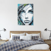 Quadro abstrato rosto de mulher azul, cinza, preto leinwanddruck (Insitu (Schlafzimmer))