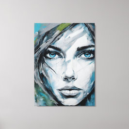 Quadro abstrato rosto de mulher azul, cinza, preto leinwanddruck