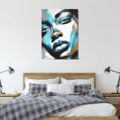 Quadro abstrato rosto de mulher azul, cinza, preto leinwanddruck (Insitu (Schlafzimmer))