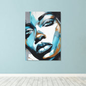 Quadro abstrato rosto de mulher azul, cinza, preto leinwanddruck (Insitu (Holzboden))