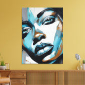 Quadro abstrato rosto de mulher azul, cinza, preto leinwanddruck (Insitu (Wohnzimmer))