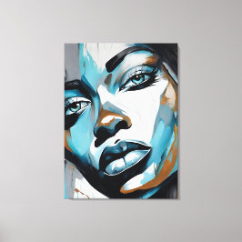 Quadro abstrato rosto de mulher azul, cinza, preto leinwanddruck