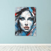 Quadro abstrato rosto de mulher azul, cinza, preto leinwanddruck (Insitu (Holzboden))