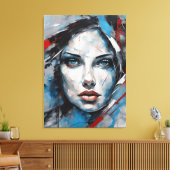 Quadro abstrato rosto de mulher azul, cinza, preto leinwanddruck (Insitu (Wohnzimmer))