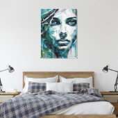 Quadro abstrato rosto de mulher azul, cinza, preto leinwanddruck (Insitu (Schlafzimmer))