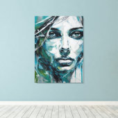 Quadro abstrato rosto de mulher azul, cinza, preto leinwanddruck (Insitu (Holzboden))