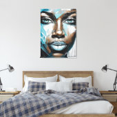 Quadro abstrato rosto de mulher azul, cinza, preto leinwanddruck (Insitu (Schlafzimmer))