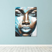 Quadro abstrato rosto de mulher azul, cinza, preto leinwanddruck (Insitu (Holzboden))