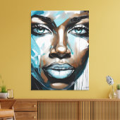 Quadro abstrato rosto de mulher azul, cinza, preto leinwanddruck (Insitu (Wohnzimmer))