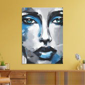 Quadro abstrato rosto de mulher azul cinza preto leinwanddruck (Insitu (Wohnzimmer))
