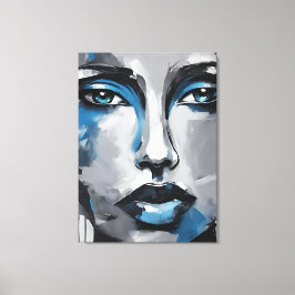 Quadro abstrato rosto de mulher azul cinza preto leinwanddruck