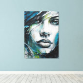 Quadro abstrato rosto de mulher azul, cinza, preto leinwanddruck (Insitu (Holzboden))