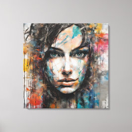 Quadro abstrato rosto de mulher azul, cinza, red leinwanddruck