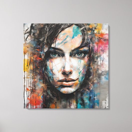 Quadro abstrato rosto de mulher azul, cinza, red leinwanddruck (Vorderseite)