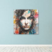 Quadro abstrato rosto de mulher azul, cinza, red leinwanddruck (Insitu (Holzboden))
