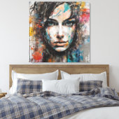 Quadro abstrato rosto de mulher azul, cinza, red leinwanddruck (Insitu (Schlafzimmer))
