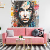 Quadro abstrato rosto de mulher azul, cinza, red leinwanddruck (Insitu (Wohnzimmer))