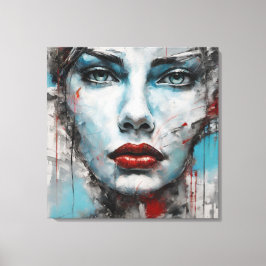 Quadro abstrato rosto de mulher azul, cinza, red leinwanddruck