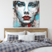 Quadro abstrato rosto de mulher azul, cinza, red leinwanddruck (Insitu (Schlafzimmer))