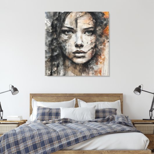 Quadro abstrato rosto de mulher marrom e branco leinwanddruck (Insitu (Schlafzimmer))