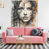 Quadro abstrato rosto de mulher marrom e branco leinwanddruck (Insitu (Wohnzimmer))