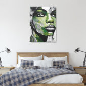 Quadro abstrato rosto de mulher verde cinza, preto leinwanddruck (Insitu (Schlafzimmer))